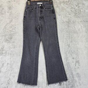 Pacsun Jeans Womens 23 Black High Rise Bootcut Frayed Hem Button Fly Distressed